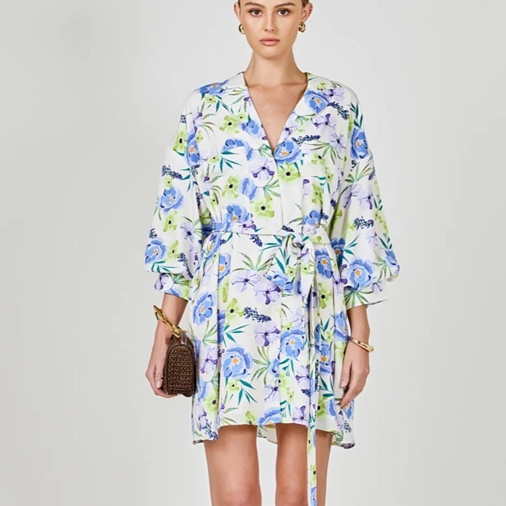 Endless Rose Floral Print Belted Collard Dress Size Medium
